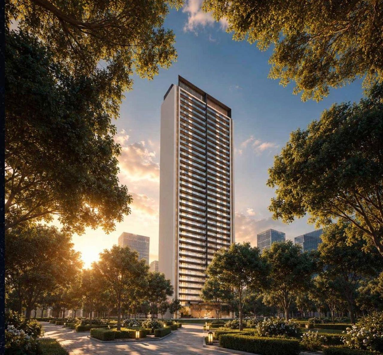 Godrej Samaris residential tower and landscaped arrival