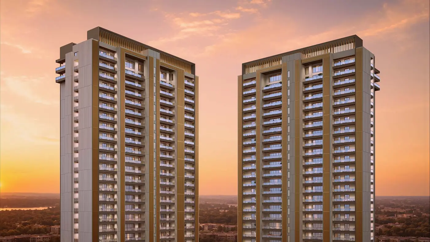 Godrej Samaris towers at sunset